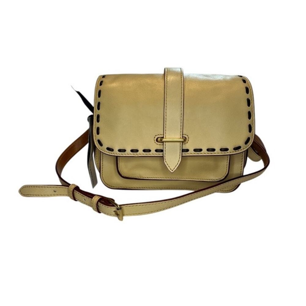 Dooney & Bourke cream binocular bag w/brown leather stitching, red interior - Picture 2 of 16